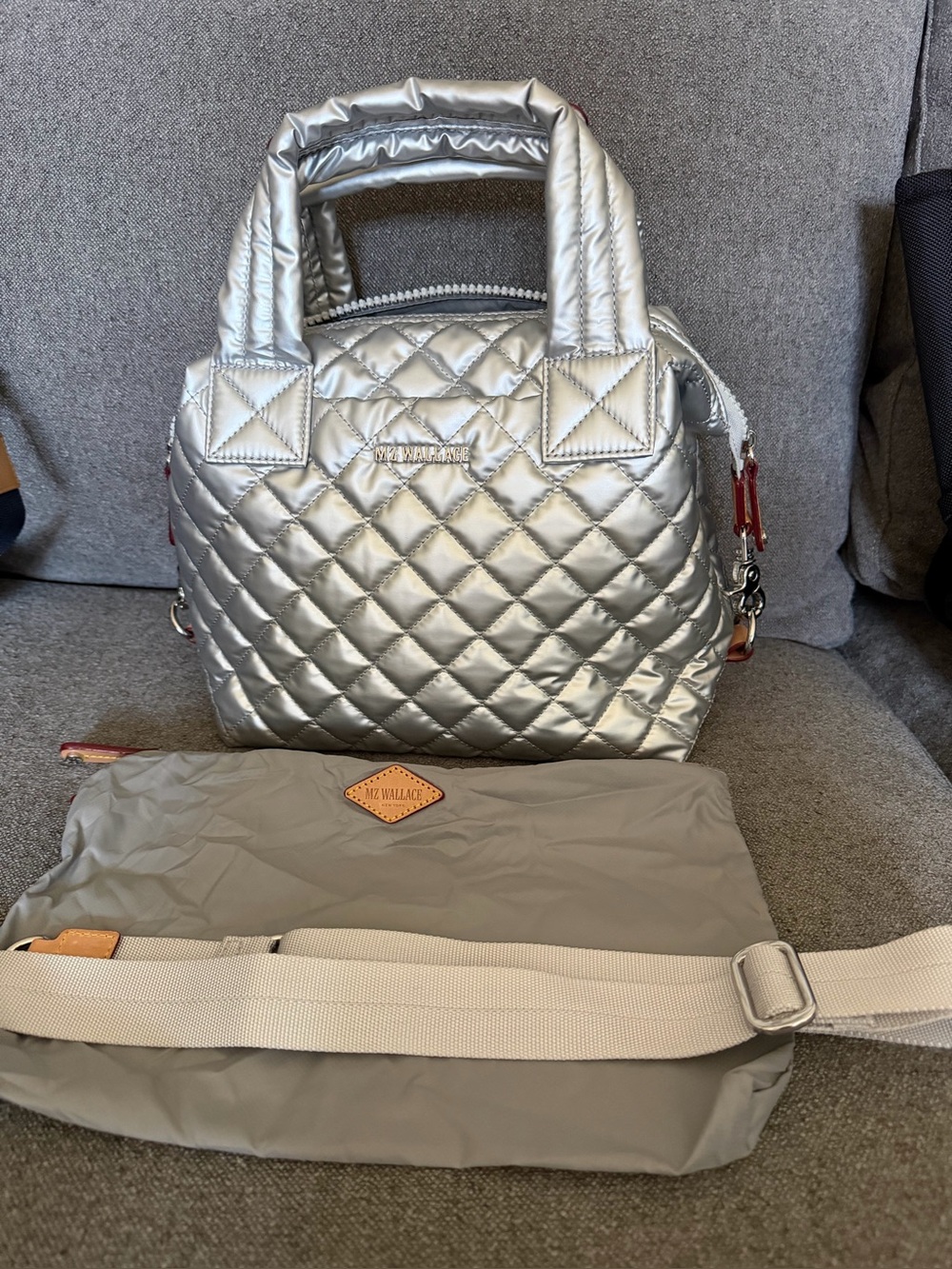 MZ Wallace Sutton Silver Quilted Women's Bag